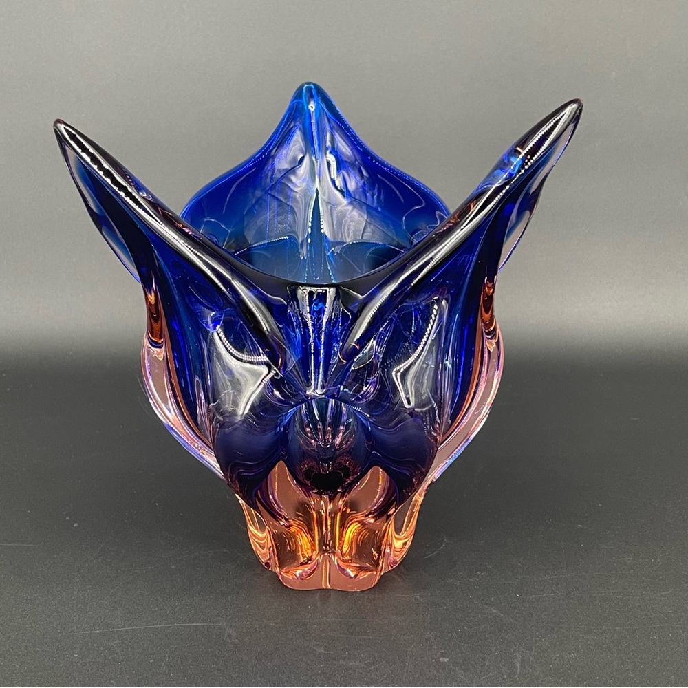 Blue Pink Base Art Glass by Bohemia Czechoslovakia Hand Made